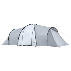 Tenda da Campeggio 4-6 Persone con 2 Camere Impermeabile con Baldacchino 590x245x193 cm  Grigio