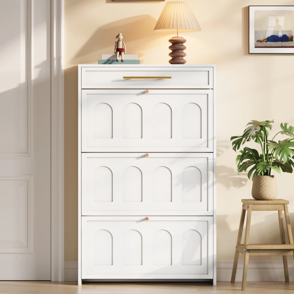 Scarpiera 70x25x123.5 cm con 6 ripiani e 1 cassetto in MDF bianco