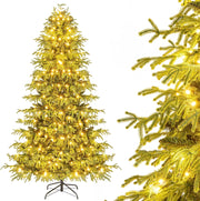 Albero di Natale 210 cm, Albero di Natale Pre-illuminato con 370 Luci LED Bianco Caldo, 1090 Punte di Rami & Base in Metallo Pieghevole, Decorazione Natalizia (210 cm)