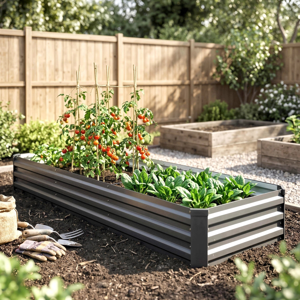 Fioriera Grande Rettangolare in Acciaio Galvanizzato per Giardino ¨C zephmum ¨C 240x60x30 cm Grigio Scuro