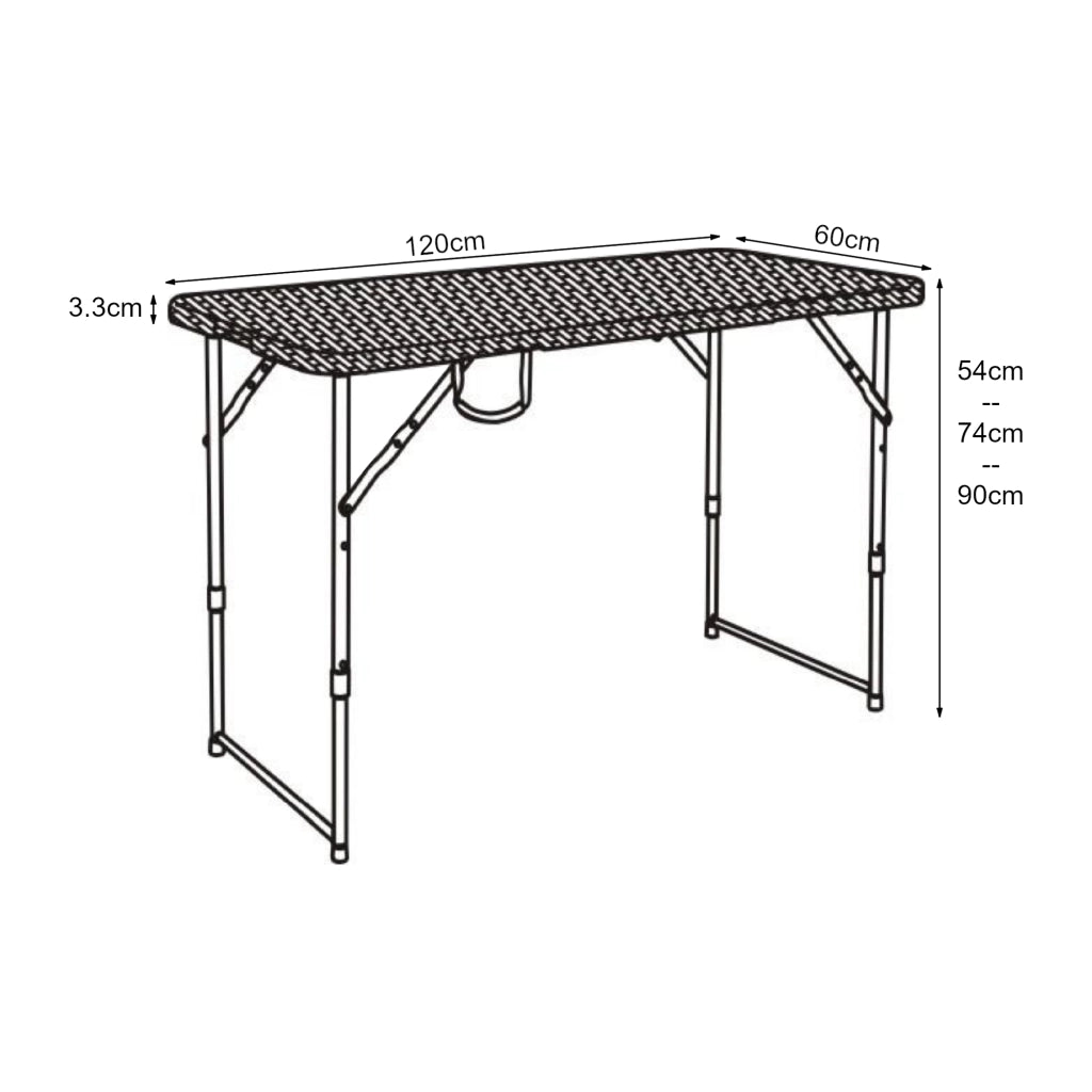 Tavolo da Picnic Adelfia Pieghevole - Nero Effetto Rattan [en.casa]