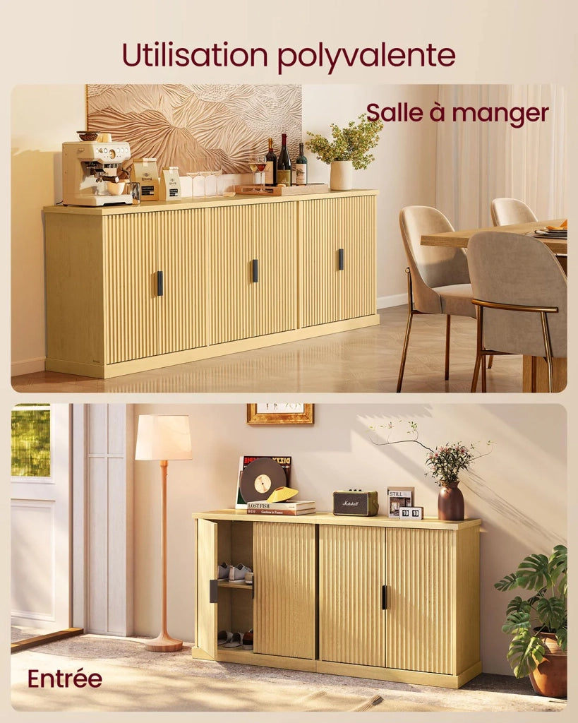 Mobiletto contenitore a buffet con ripiani regolabili 40 x 76 x 80 cm ante scanalate stile di transizione per cucina o sala da pranzo beige 12_0006349