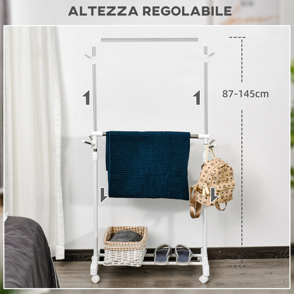 Appendiabiti con Ruote e Ripiano ¨C Zephmum ¨C 68.5x42x87-145 cm