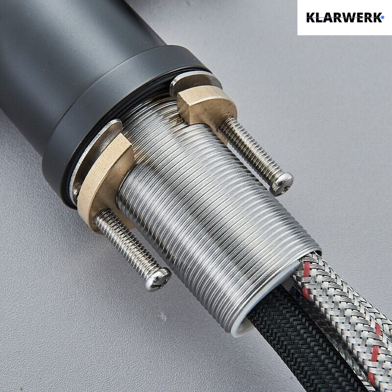 FELICE| Rubinetto da cucina estraibile Premium in acciaio inox nero opaco | Miscelatore canna dritta | Rubinetto gastro alta pressione 360° 2 attacchi