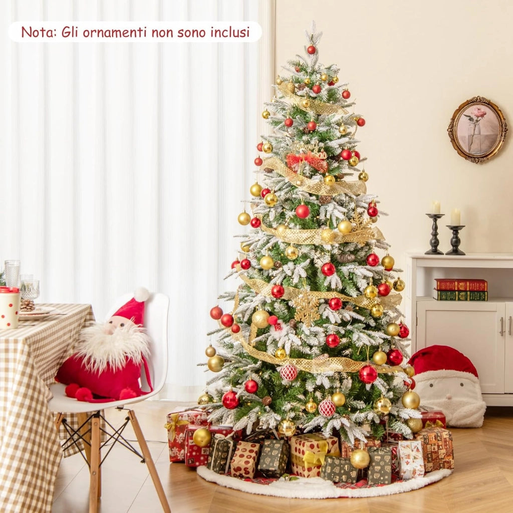 Albero di Natale Artificiale Pre-Luminoso 190 CM, Albero di Natale Innevato con 280 Luci LED Bianche Calde, 765 Punte, 62 Pigne e Base Metallica (190 CM)