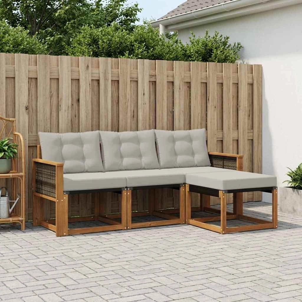 Set di divani da esterno 4 pz Naturale e Grigio Chiaro 3381867