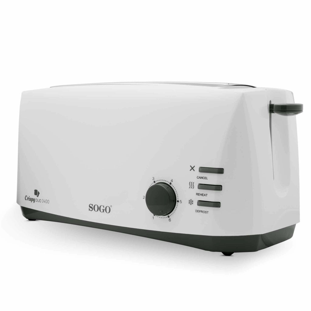 Tostapane elettrico 4 fette con ranure lunghe, 1400W, 6 livelli di tostatura, funzioni scongelamento e riscaldamento - SOGO