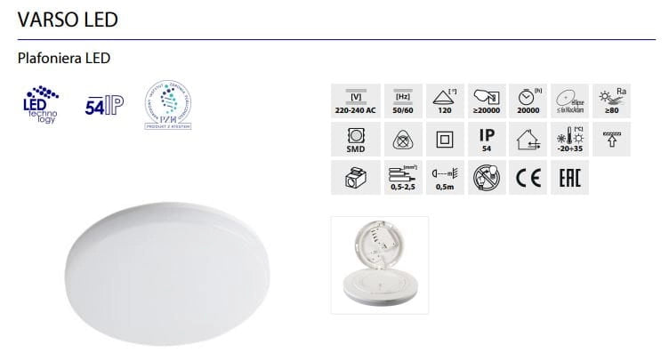 Plafoniera LED Kanlux VARSO 18W 4000K quadrata IP54