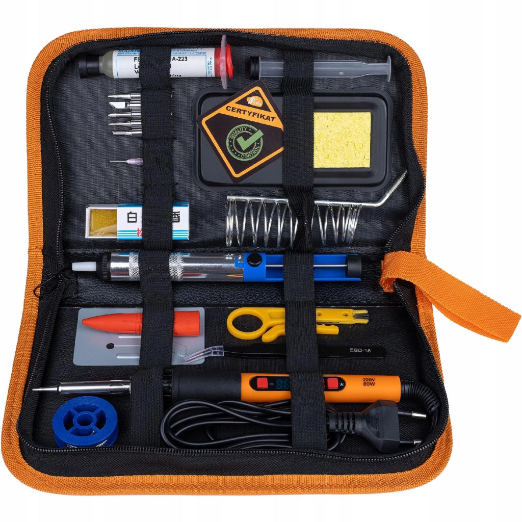 Set Saldatura Rosfix Set Start 80W LCD – 11 in 1 con Accessori | 180–500°C | Precisione e Sicurezza | ESD | Organizer
