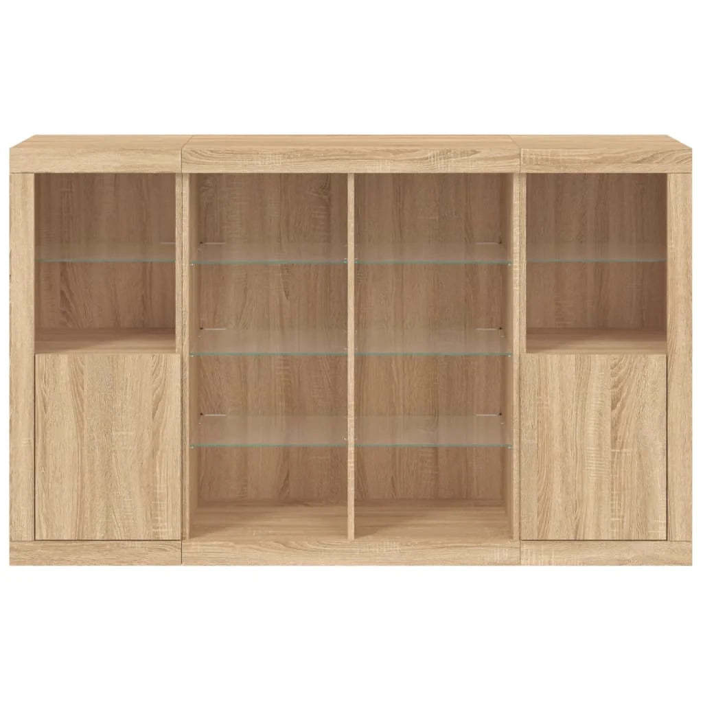 Buffet credenza cassettiera armadio mobile contenitore organizer per cucina soggiorno salotto con luci a LED 3 pezzi legno ingegnerizzato Sonoma marrone 02_0037215