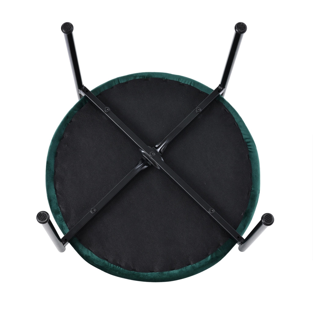 Sedia da pranzo in velluto verde; set 4 pezzi; schienale in rattan e gambe in metallo