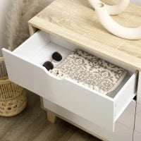 Cassettiera 6 Cassetti con Maniglie Intagliate in Legno, 120x40x76 cm, Bianco e Rovere