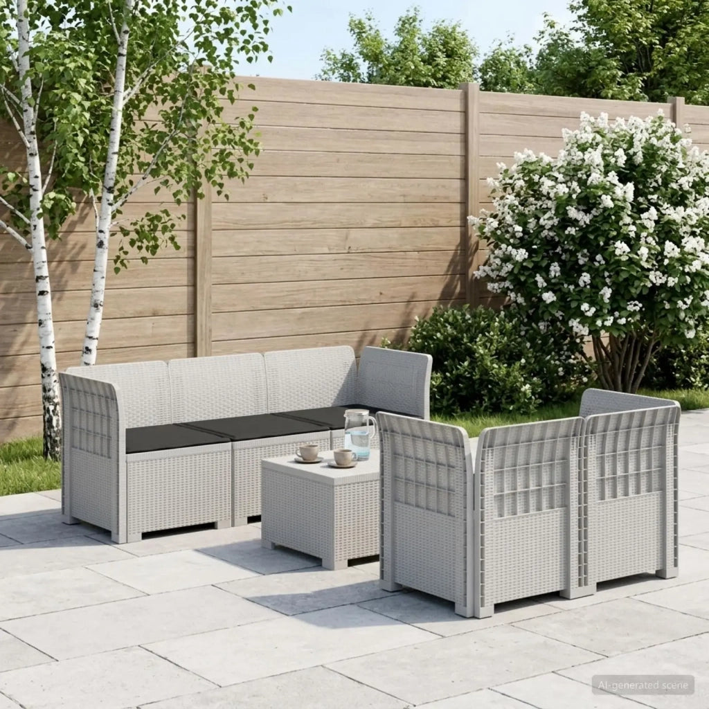 Divano da Giardino 5 Posti con Cuscini Stile Rattan PP Bianco 3443899