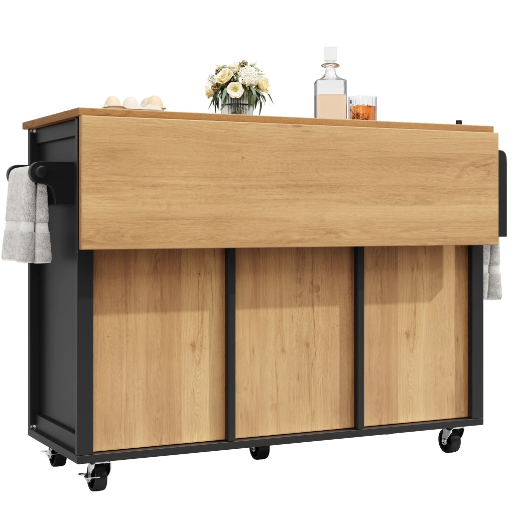 Isola Cucina con Ruote e Cassetti ¨C MINIMAL ¨C Bianco/Nero, 120x93x73 cm