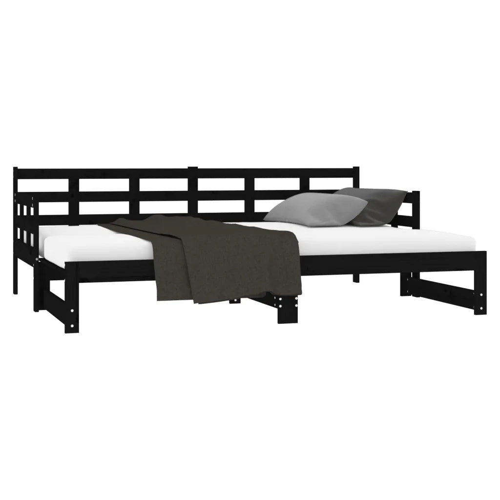 Letto da camera | Dormeuse Estraibile Nera in Legno Massello di Pino 2x(90x190)cm