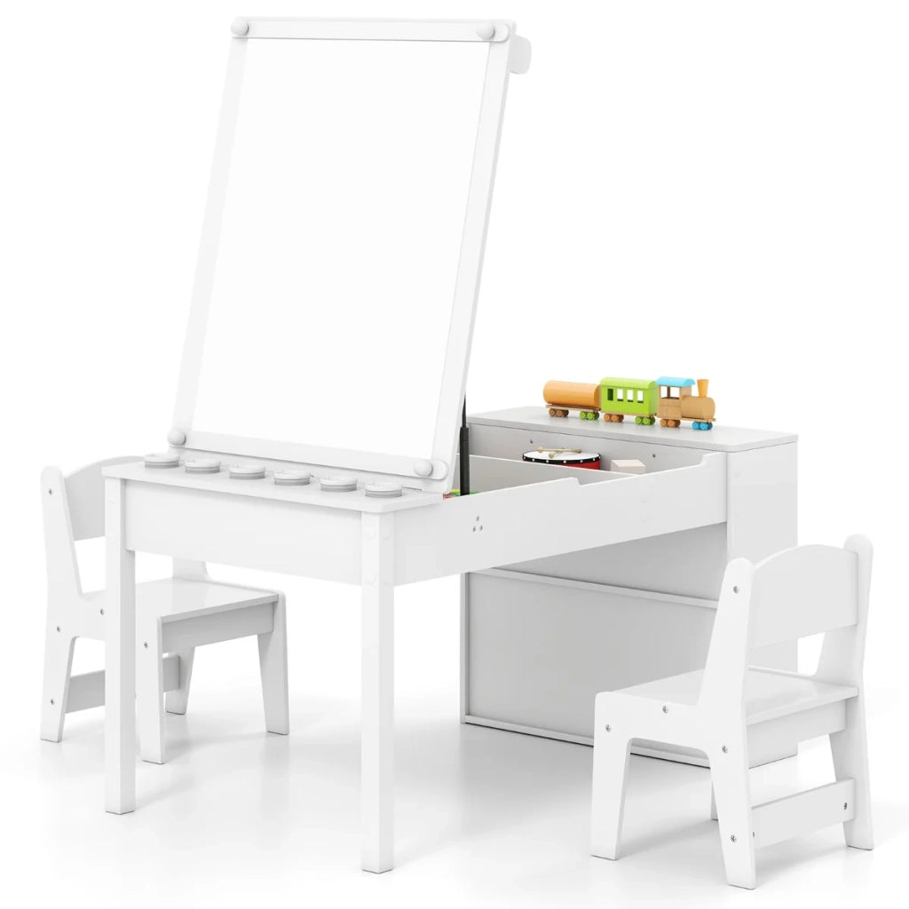 Set tavolo attività con piano regolabile 109 x 60 x 55 cm per bambini angolo portaoggetti stile di design in MDF bianco 20_0017912