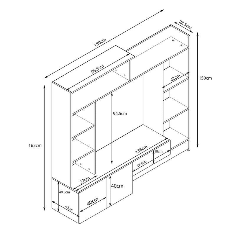 PARETE SOGGIORNO ENTRY ANTRACITE E OLMO 180 X 28/40 X H165 CM