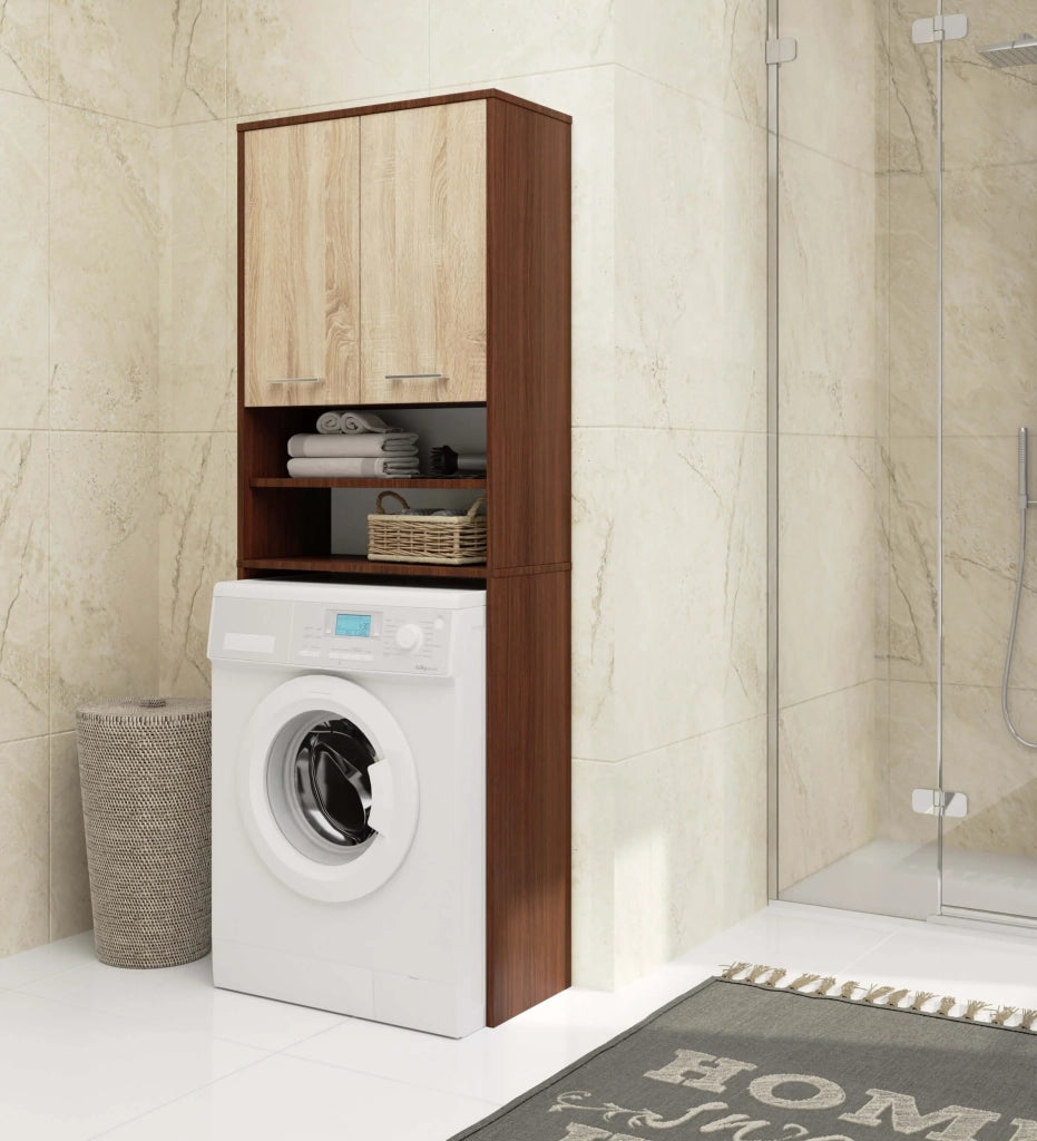 Colonna da bagno AKORD FIN per incasso di una lavatrice Wengé 64 cm 2 ante inserto frontale Sonoma Quercia 64x30x180 cm
