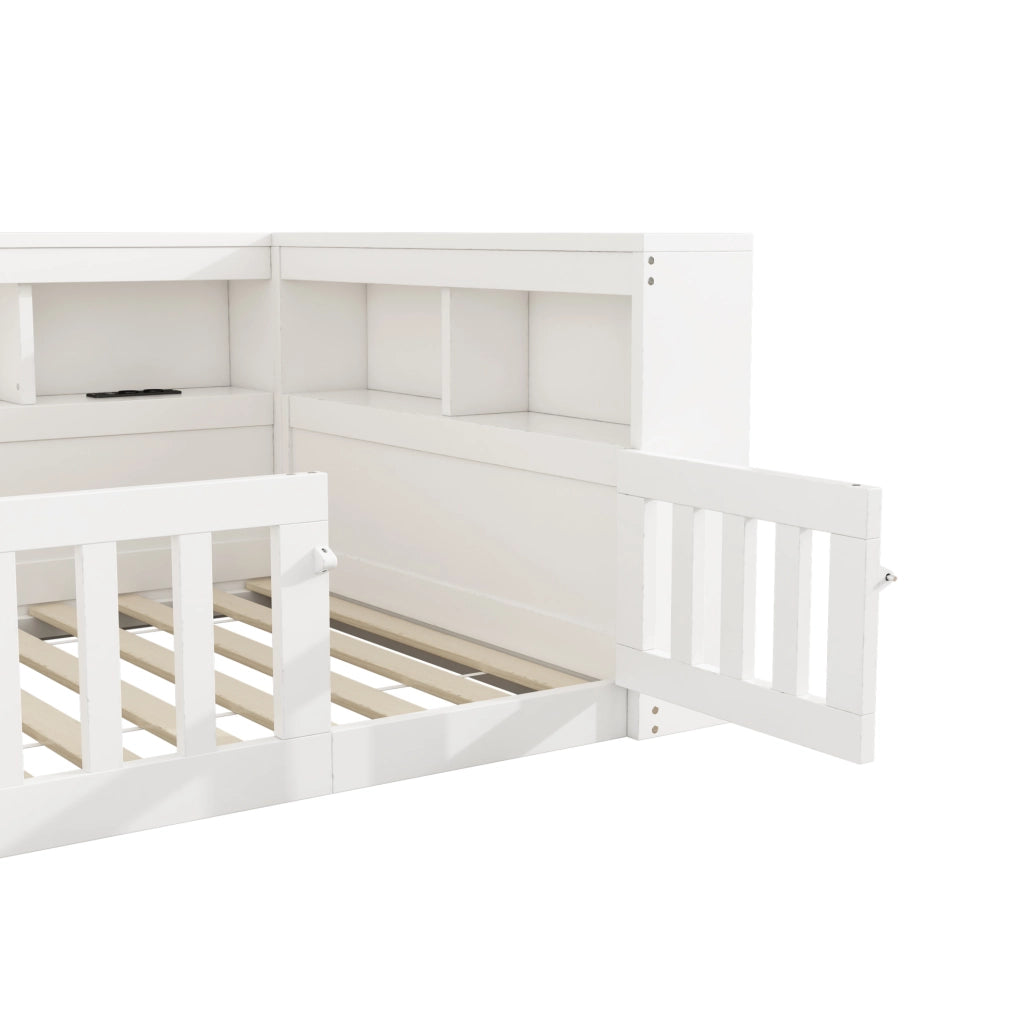 Letto da giorno con contenitore laterale, prese e USB, Bianco, 90 x 200 cm