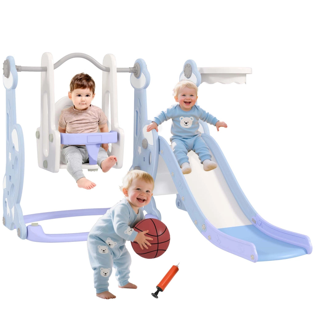 Casetta Gioco Bambini con Scivolo Altalena Arrampicata Canestro ¨C Minimal ¨C 147.5x160x107 Azzurro