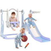 Casetta Gioco Bambini con Scivolo Altalena Arrampicata Canestro ¨C Minimal ¨C 147.5x160x107 Azzurro