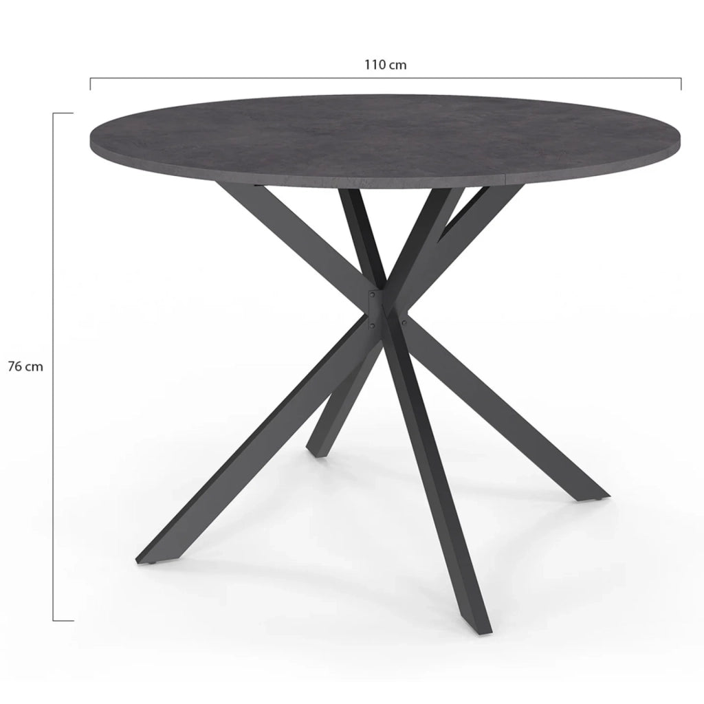 IDMarket - JASPE Tavolo da pranzo rotondo per 6 persone con piano effetto cemento e gamba a ragno grigio antracite 110 cm