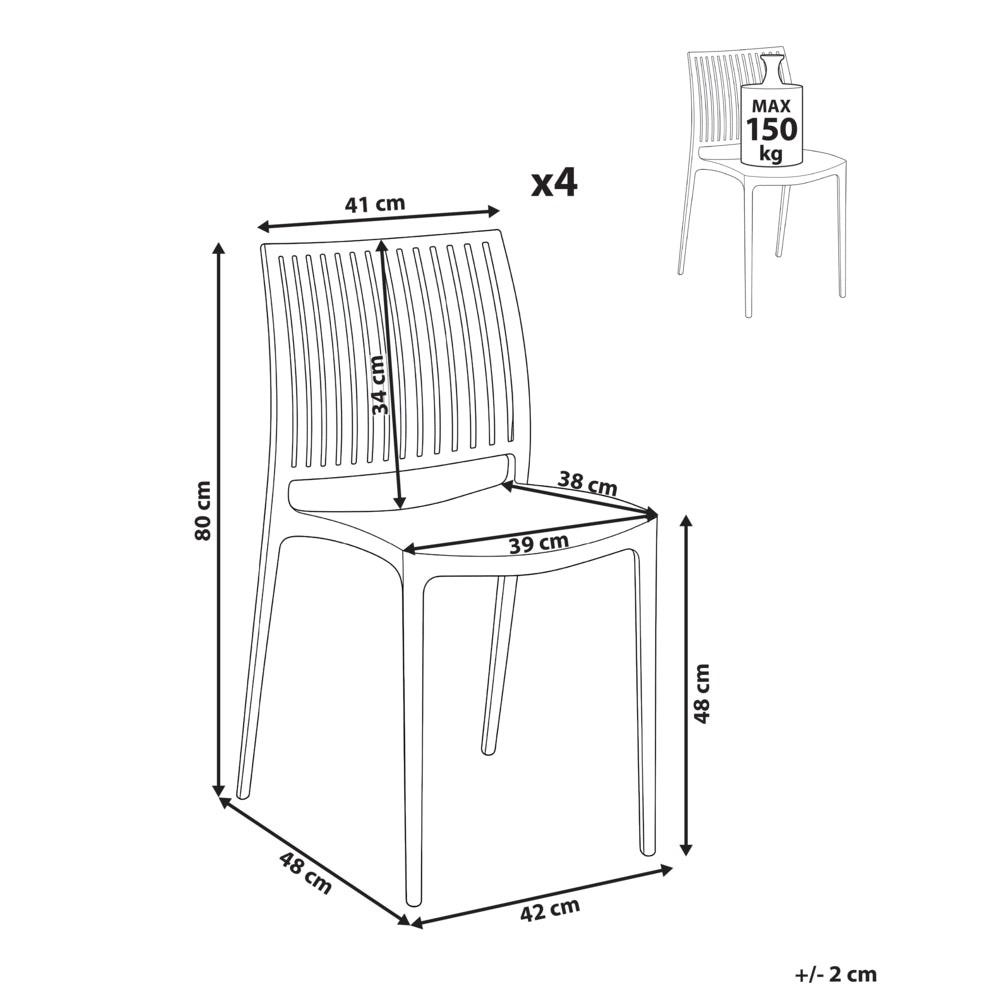 Set di 4 sedie da giardino in plastica sintetica, sedute da esterno impilabili nero