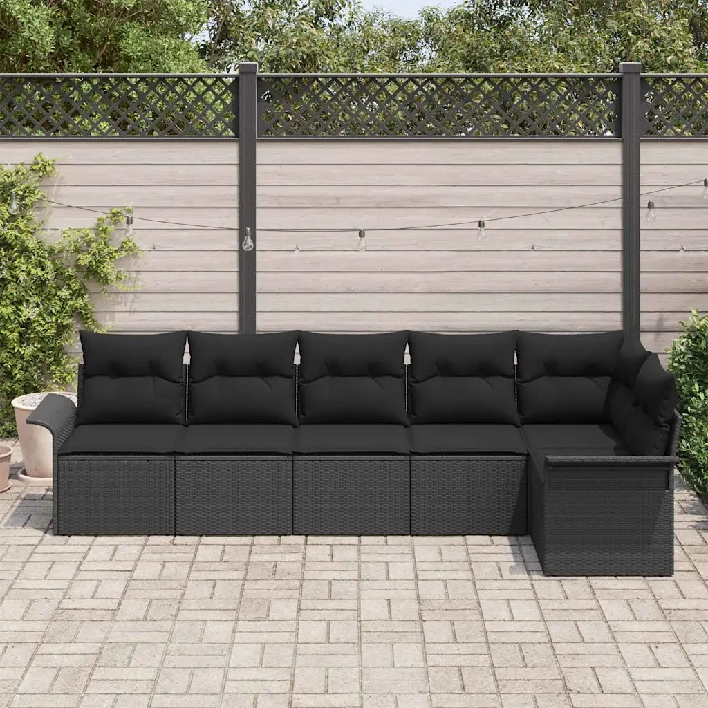 Set Divano da Giardino con cuscino 6 pcs Nero Poly Rattan 3354052