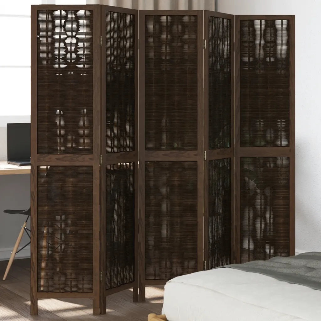 Divisorio Ambienti | Divider per stanze | Paravento 5 Pannelli Marrone Scuro Massello Paulownia