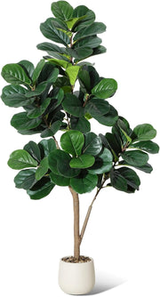 Ficus Lyrata Artificiale 180 cm con 108 Foglie e Vaso Bianco per Salotto e Ufficio
