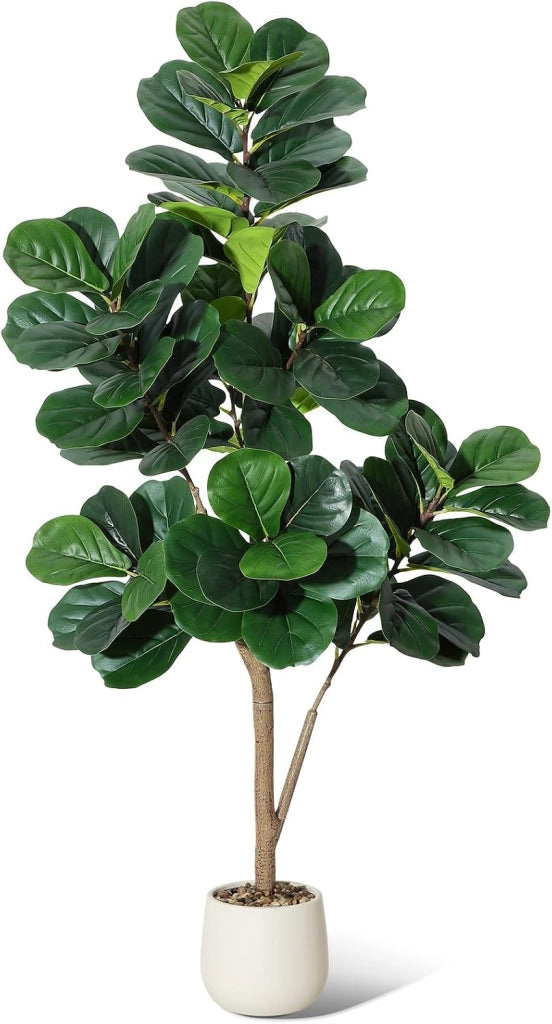 Ficus Lyrata Artificiale 180 cm con 108 Foglie e Vaso Bianco per Salotto e Ufficio