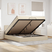 Struttura Letto Pouf con Materasso Crema 200x200cm in Tessuto