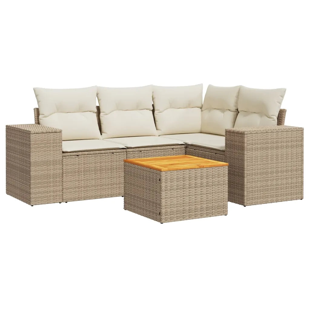 Set Divano da Giardino 5 pz con Cuscini Beige in Polyrattan 3225428