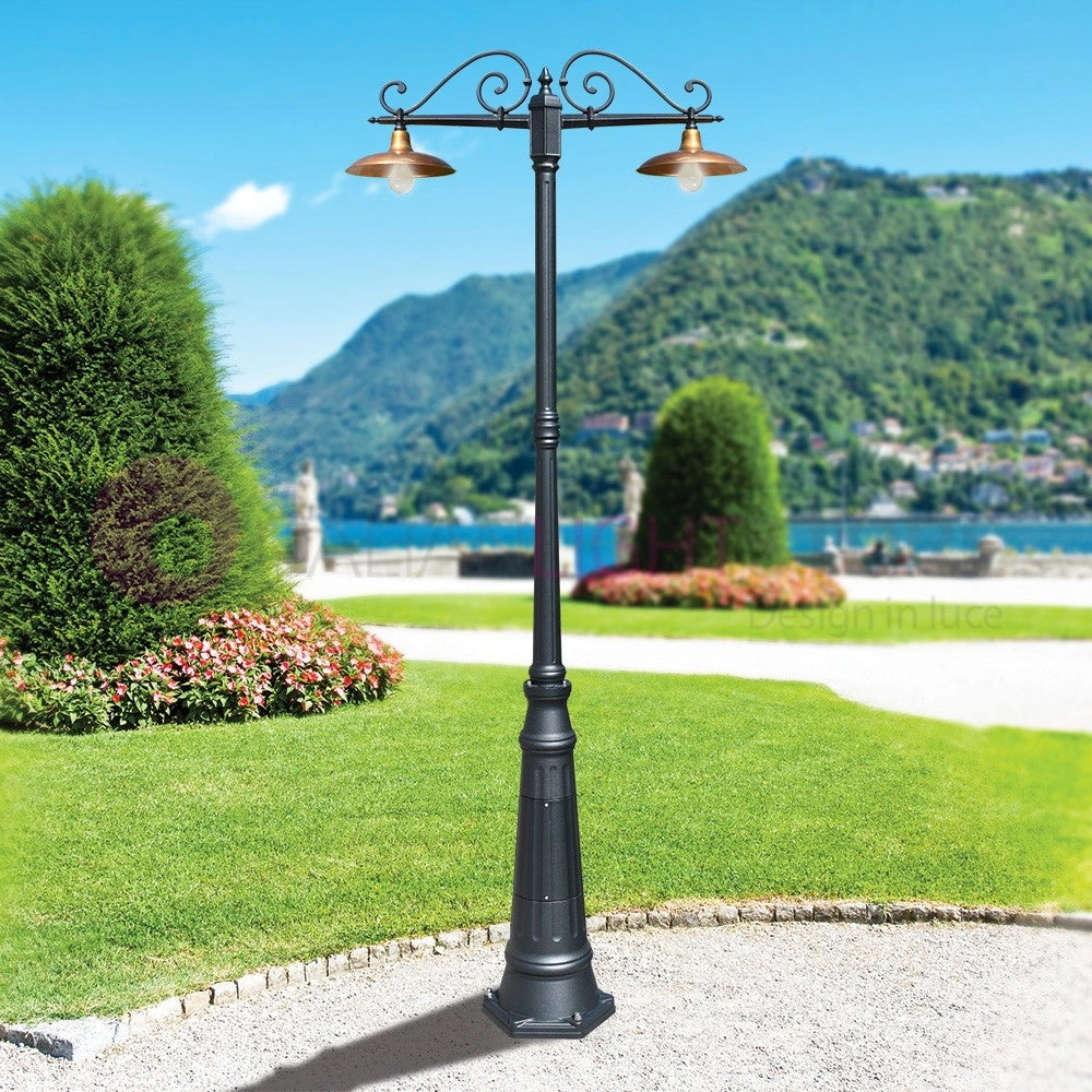 NIKE ANTRACITE Lampione da giardino 2 luci con piatti in ottone anticato