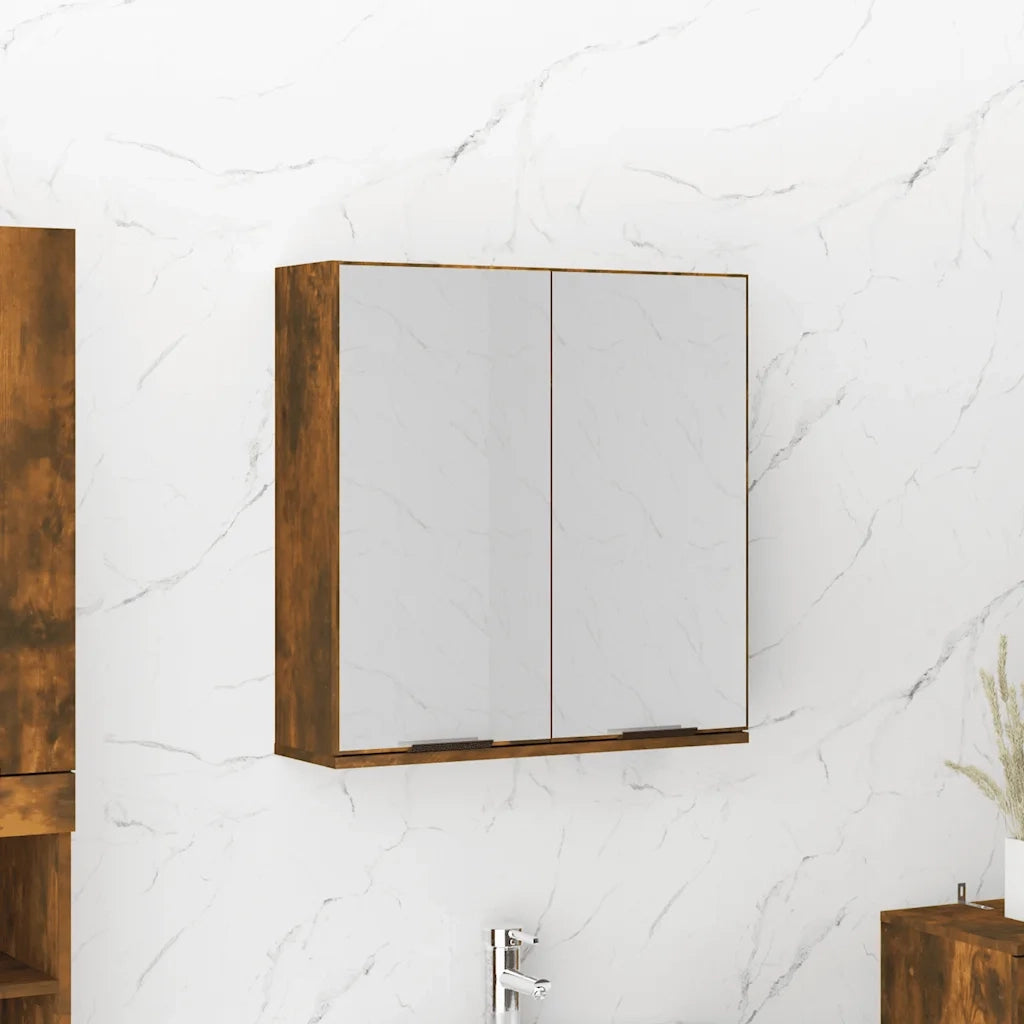 Armadietto a Specchio da Bagno | Armadio da bagno Rovere Fumo 64x20x67 cm