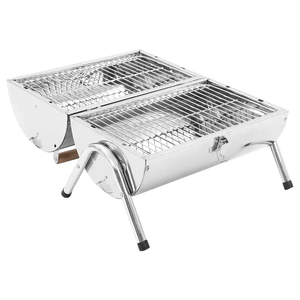 Barbecue da Tavolo Portatile in Acciaio Inox con Doppia Griglia CFW7389814
