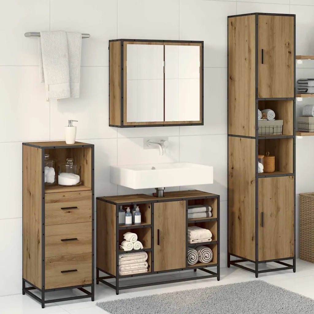 Set di mobili per il bagno con porta 3 pcs Rovere artigianale 3402546