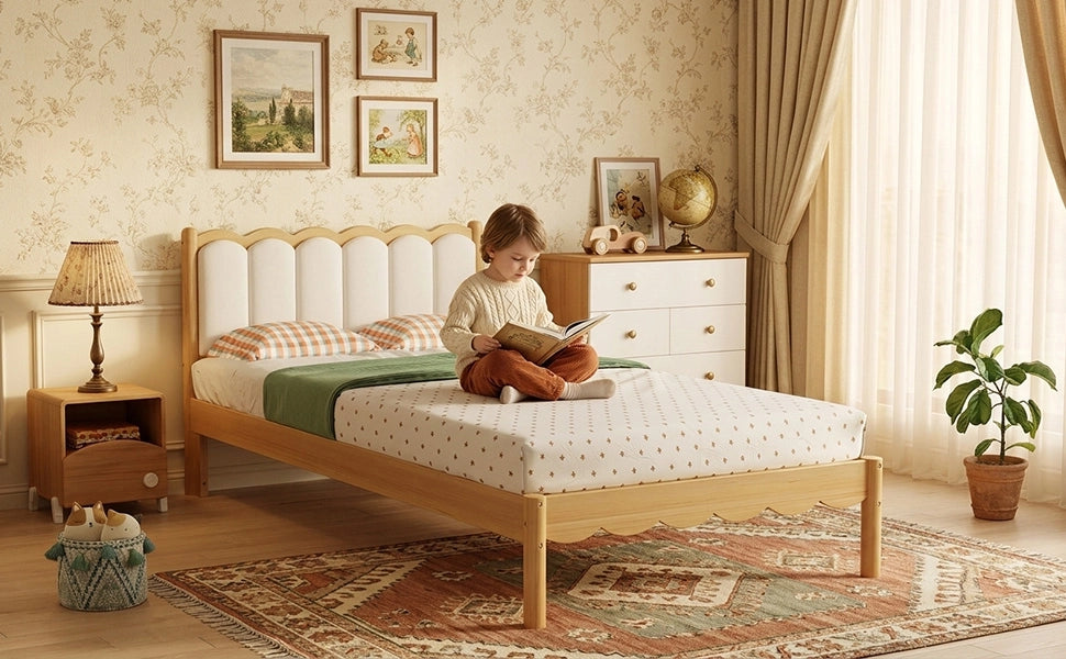Letto imbottito per bambini 90x200 cm in legno beige