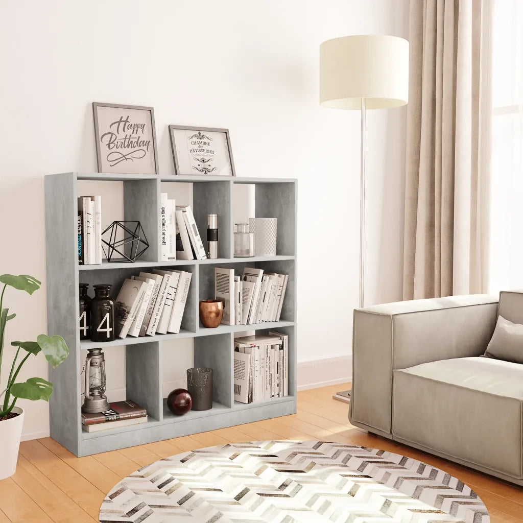 Libreria-Scaffale per Libri-Mobile di Stoccaggio Grigio Cemento 97,5x29,5x100 cm in Legno Multistrato