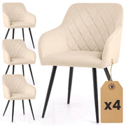 Set di 4 Sedie in velluto con cuciture a rombi VELTO Beige gambe nere