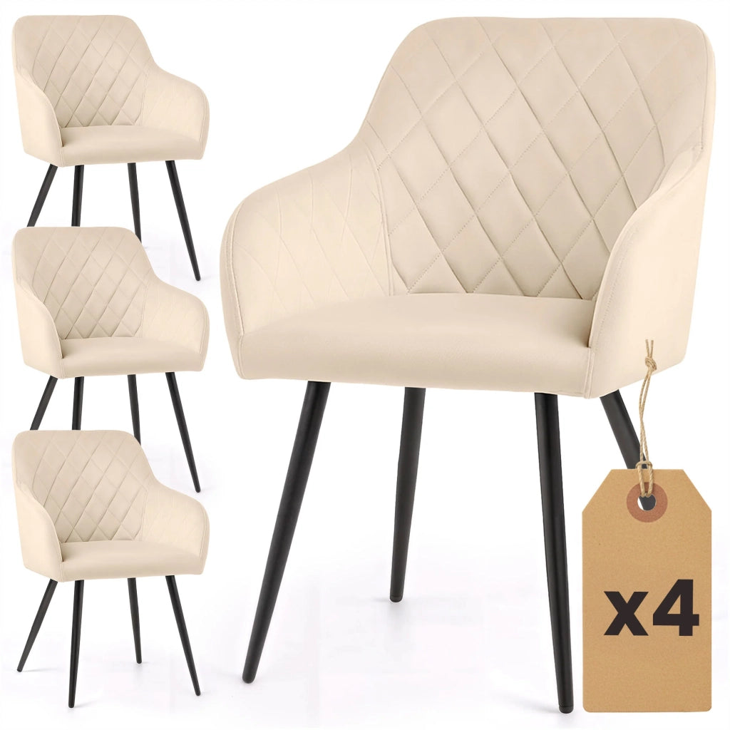 Set di 4 Sedie in velluto con cuciture a rombi VELTO Beige gambe nere