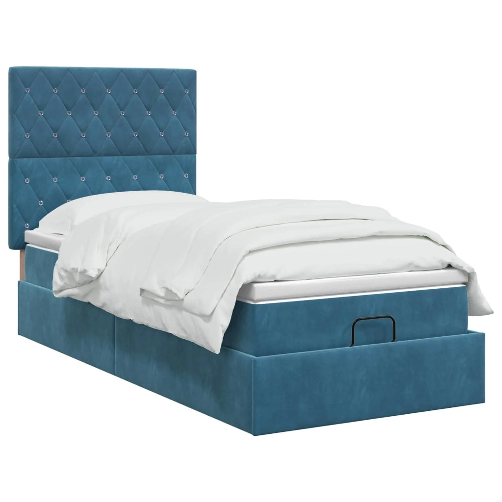 Letto Ottomano con Materasso e LED Blu scuro 90 x 190 cm 3458203