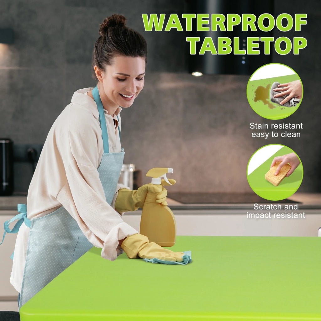 Tavolo pieghevole con piano in plastica ad alta densità e telaio in acciaio, altezza regolabile, per interno ed esterno, verde, 125 × 61 × 58-74 cm