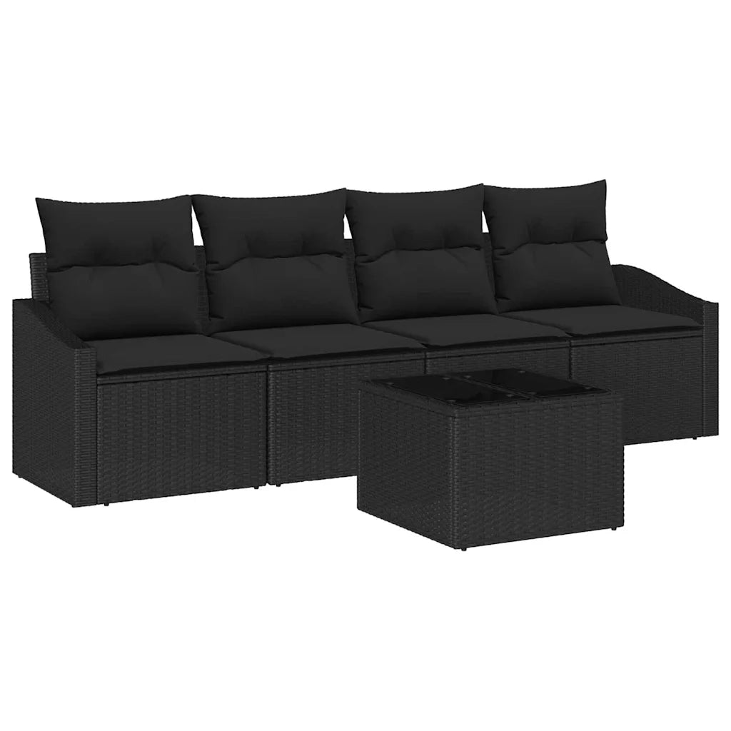 Set di divani con cuscino 5 pcs Nero polyrattan