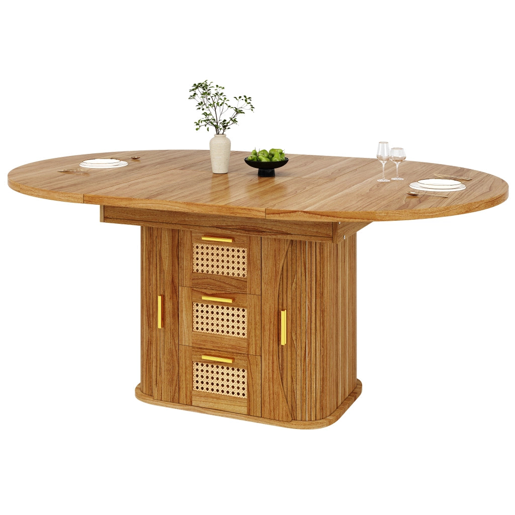 Tavolo da pranzo estensibile con contenitore e cassetti effetto rattan per sala da pranzo 118 × 118 × 77;1 cm