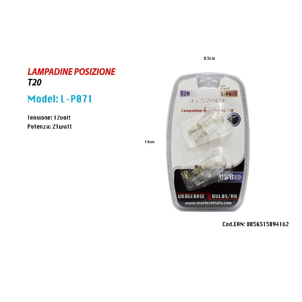 Trade Shop - Lampadine Di Posizione 12 V 21 Watt T20 Lampadine Ultra Luminose Maxtech L-p071 -