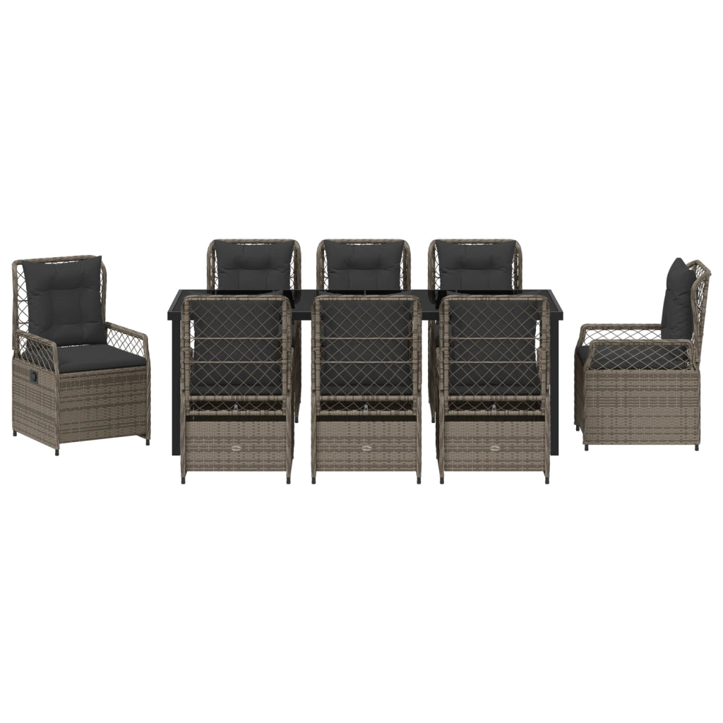 Set da Pranzo da Giardino 9 Pezzi Grigio Rattan Polietilene