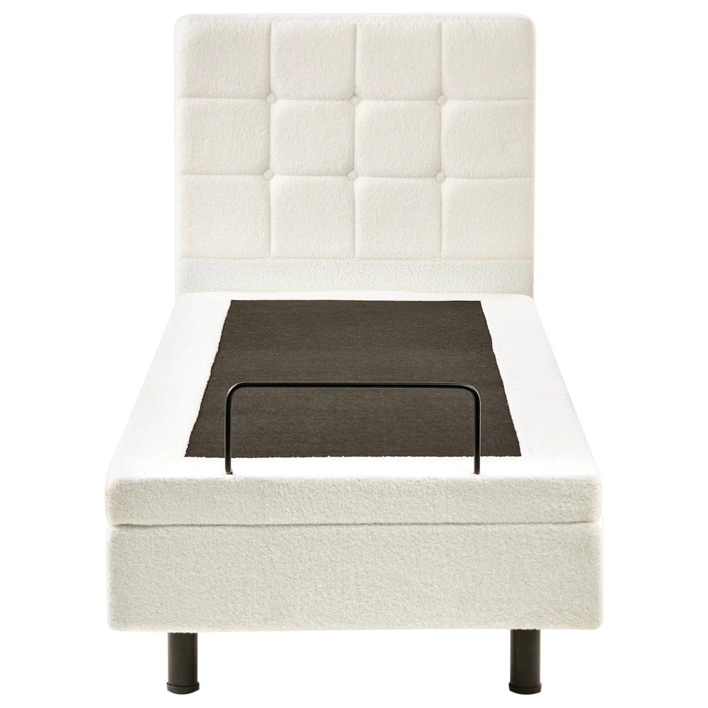 Letto singolo regolabile elettricamente in bouclé bianco sporco 80 x 200 cm con telecomando
