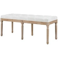 Panca Fondoletto Imbottita Stile Vintage in Tessuto e Gambe in Legno, 117x40x48 cm, Crema
