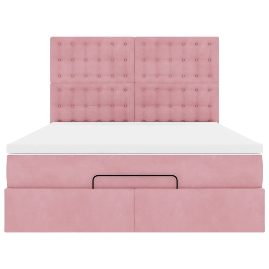 Struttura Letto Pouf con Materassi Rosa 140x200 cm in Velluto 3313624